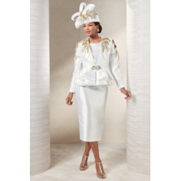 Gisella 3-Piece Satin Skirt Suit with Lace-Trimmed Jacket and Tank &amp; Gisella Hat, , large