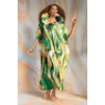 Eziyah Long Satin Caftan with Sculpted Bubble Collar, Green Multi, large