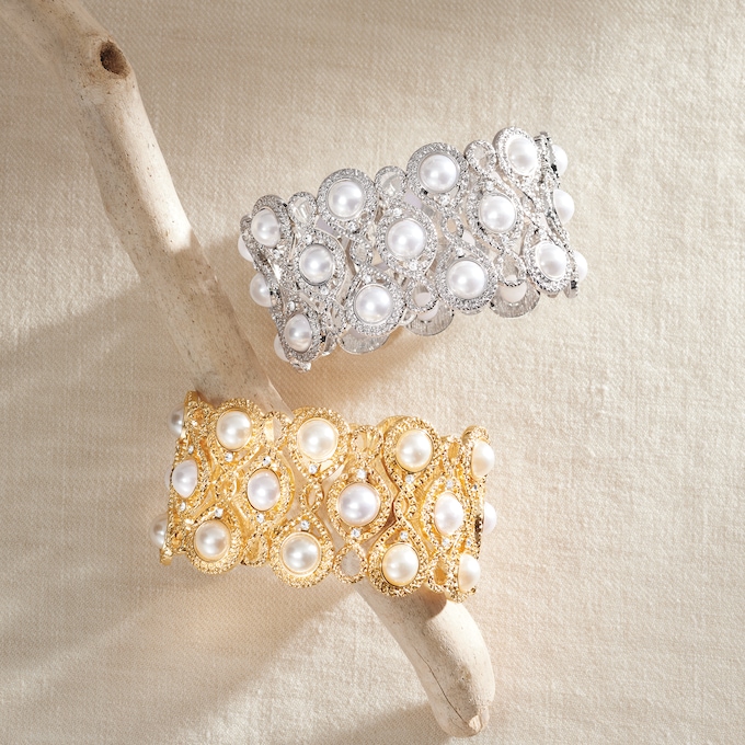 Faux-Pearl Pattern Stretch Bracelet, , large