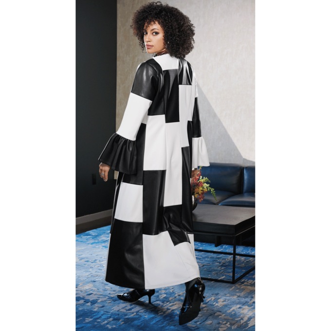 Colorblocked Faux-Leather Maxi Dress, , large