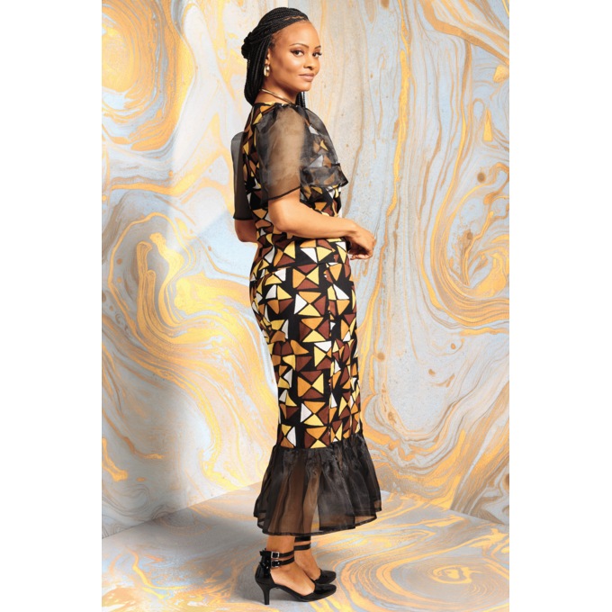 Misola Cotton Skirt Set with Sheer Flutter Sleeve and Ruffle, , large
