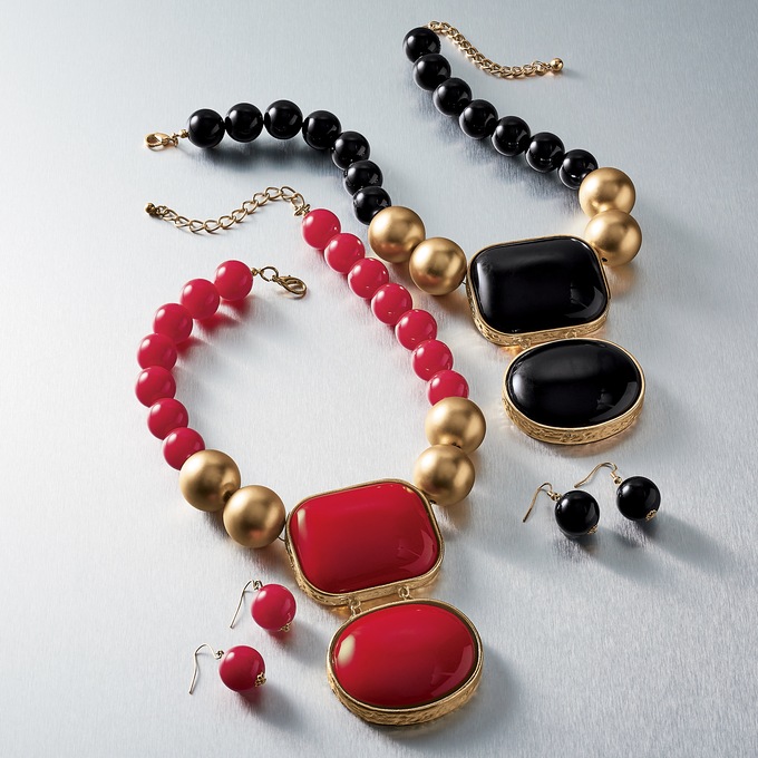 Geometric Ball Necklace and Earring Set, , large