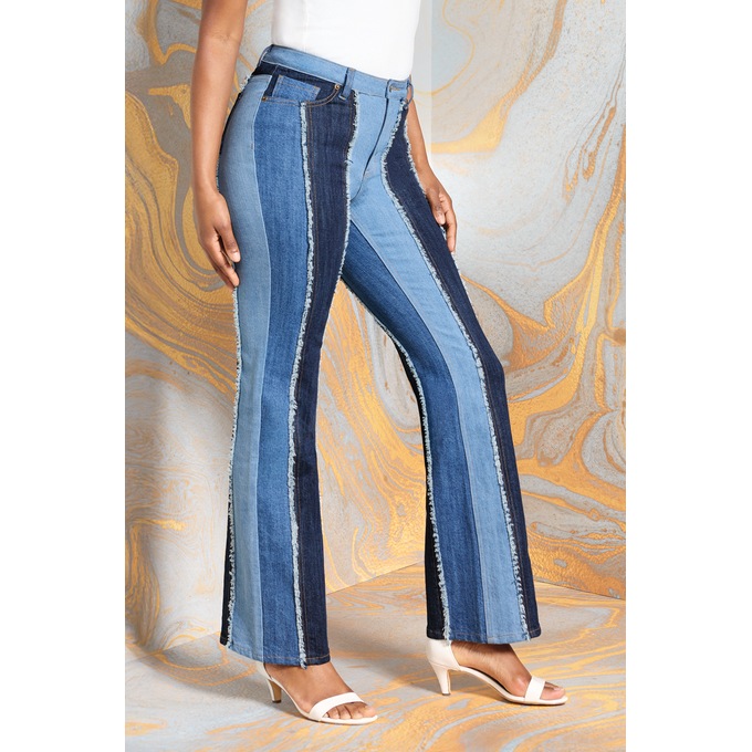 Pieces of Me Mixed-Wash Women&rsquo;s Flare-Leg Jean in Spliced Stretch Denim, , large