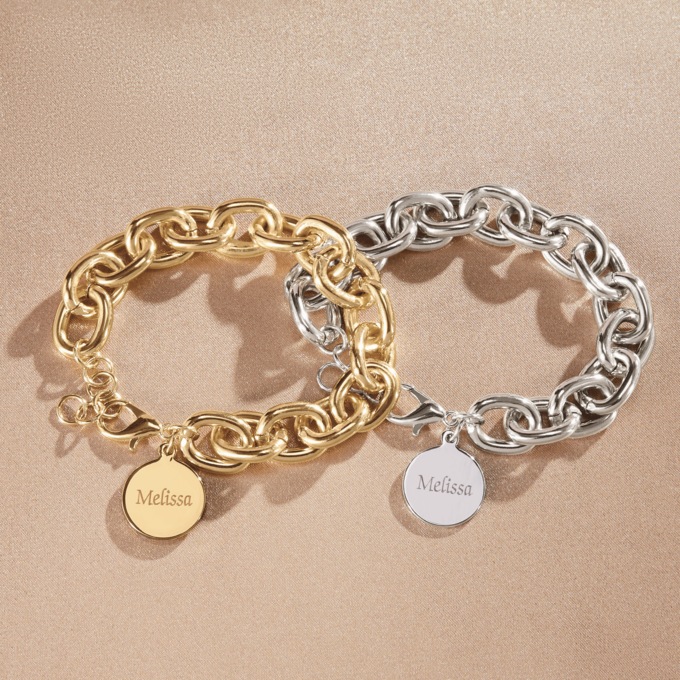 Personalized Chunky Chain-Link Bracelet, Goldtone, large