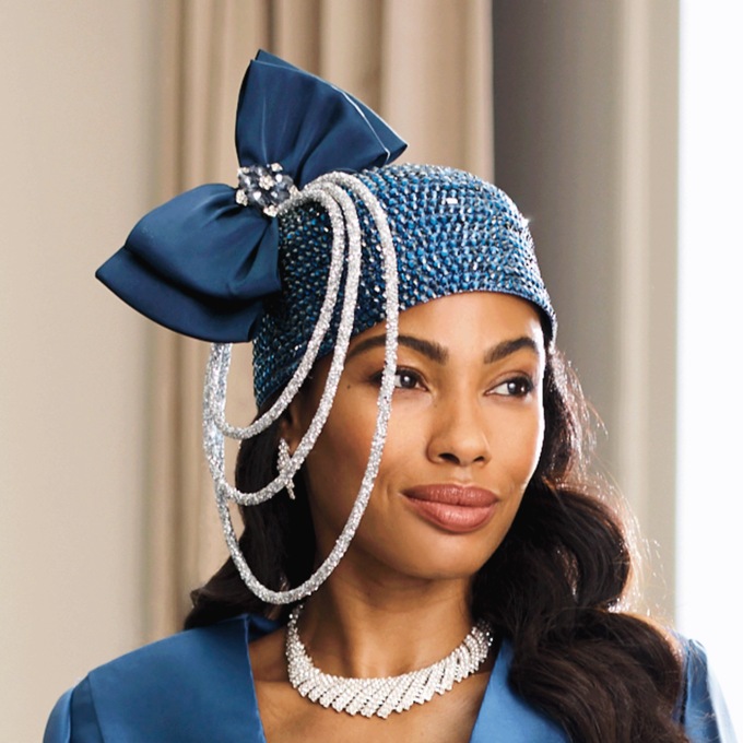Whittall & Shon Dazzling Embellished Hat, Navy, large