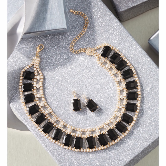 Crystal Emerald-Cut Necklace and Earring Set, , large