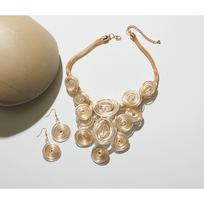 Coils and Crystal Necklace & Earring Set, , large