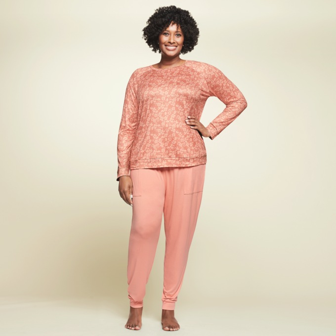 2-Piece Long-Sleeve Floral PJ Set with Jogger Pant, , large