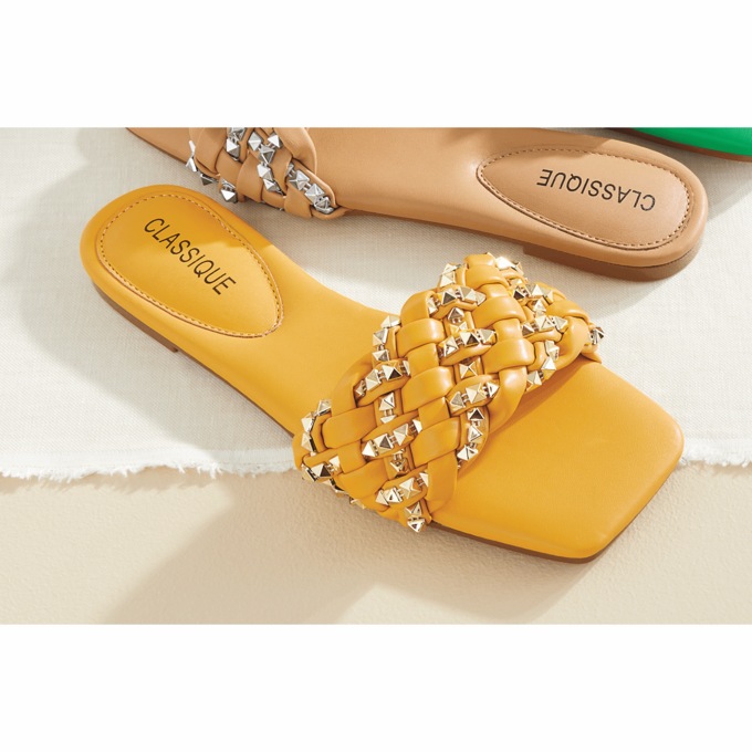 Classique Studded Woven Slide, , large