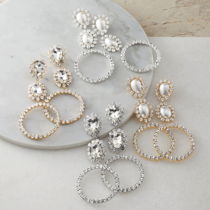 Jeweled Round/Drop Earrings, , large