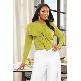 Nadia Asymmetrical Bow Crewneck Sweater in Milano Knit, , large