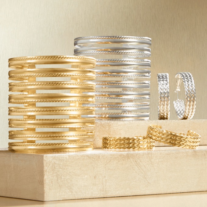 Braid-Embossed Cuff & Hoop Earring Set, , large