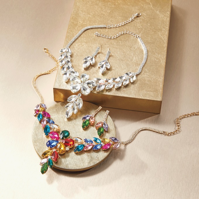 Crystal Floral Necklace & Earring Set, , large