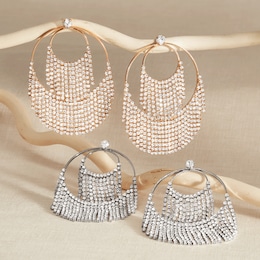 Crystal Fringe Round Drop Earrings, , large