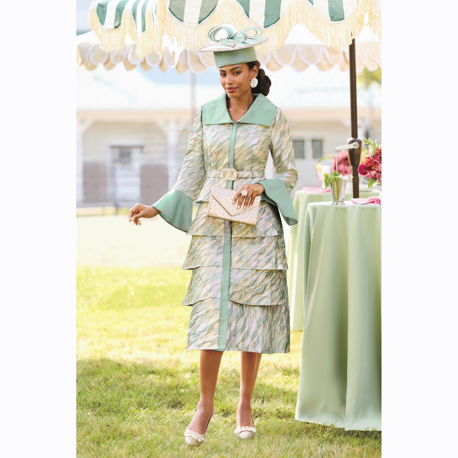 slim fit dress slacks Gold Wide Brim Dress Hat for Women main image 1