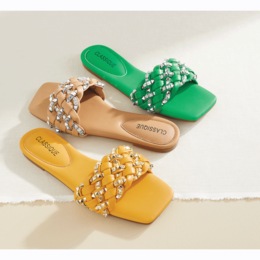 Classique Studded Woven Slide, , large