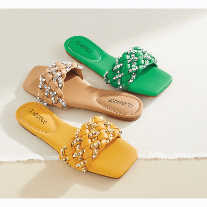 Classique Studded Woven Slide, , large