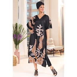 Kamaria Women&rsquo;s Long Caftan with Exotic Print and V-Neck, , large