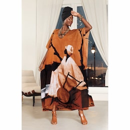 Winnie Women&rsquo;s Long Scoop-Neck Caftan and Headscarf Set, , large