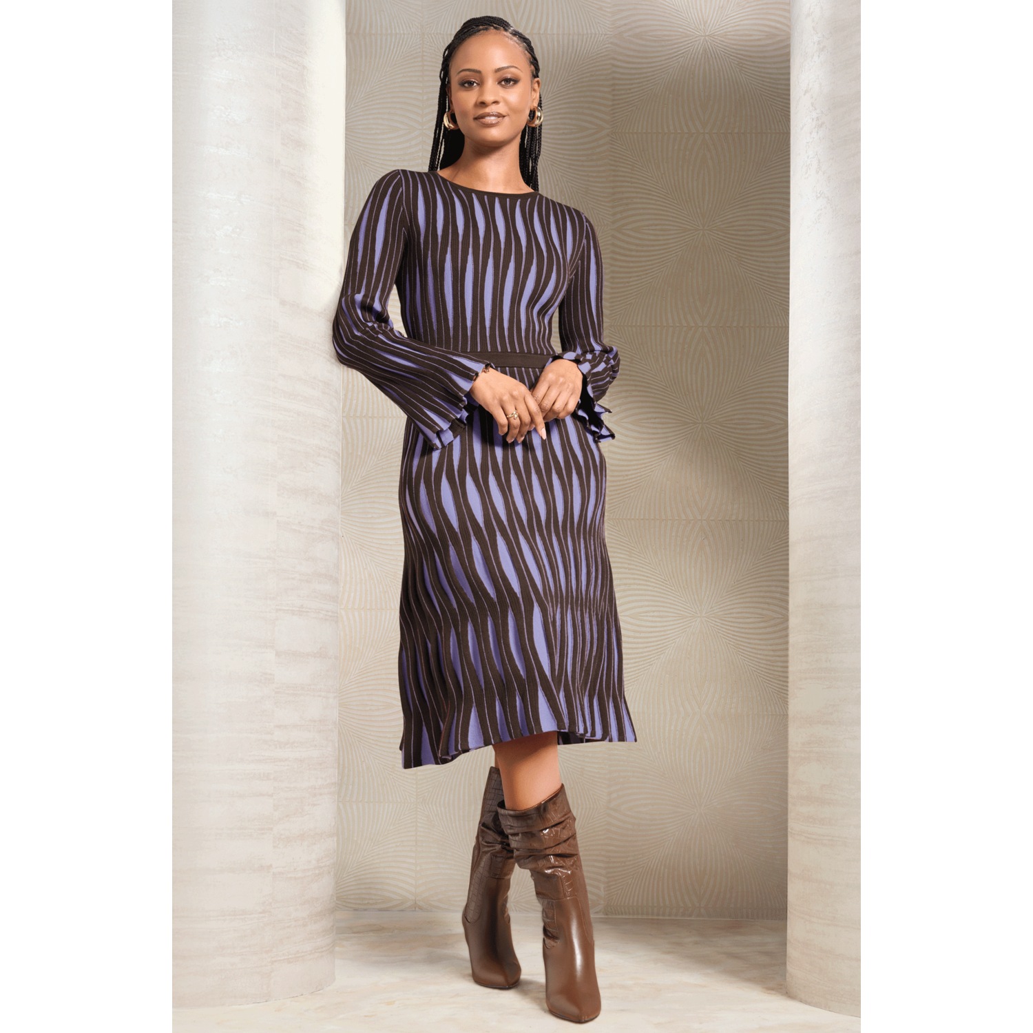 long sleeve midi sweater dress MEROKEETY Women's Ribbed High Neck Slim Fit Knitted Dress May be worn with any standard bra Beige Knit Midi Semi Sheer