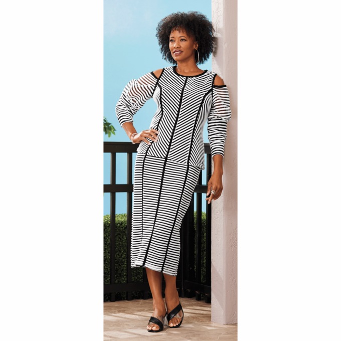 Teya Striped Skirt Suit, , large