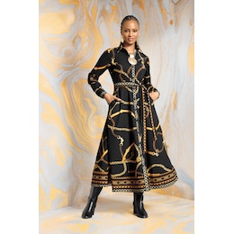 Nanette Long-Sleeve A-Line Maxi Shirt Dress with Belt, , large