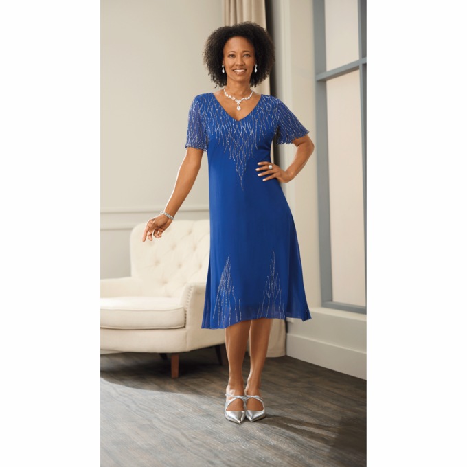 Jandra A-Line Embellished Dress, , large