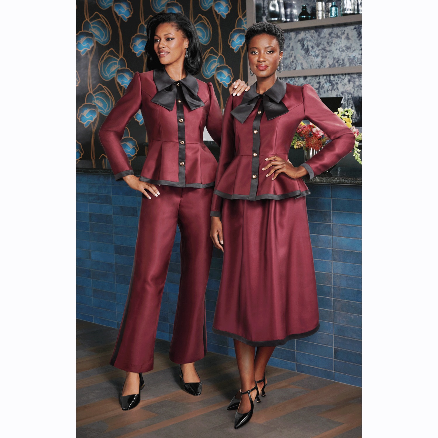Adora Satin Button-down Jacket with Peplum and Bow-like Collar | ASHRO