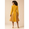Claudine Women's Velvet Dress with Satin Pleats and Rhinestone Buttons, Marigold, large