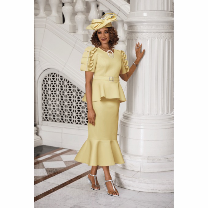 Vonetta Peplum Dress and Hat, , large