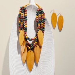 Leaf Multi-Strand Beaded Necklace &amp; Earring Set, , large