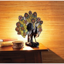 Penny Stained Glass Peacock Lamp, , large