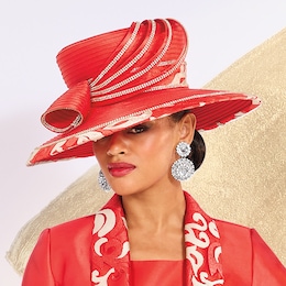 Cleo Church Hat with Rhinestone-Lined Ribbons and Jacquard Accents, , large