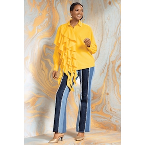Mindy Cascading Ruffle Button-Down Blouse-Style Tunic for Women, , large