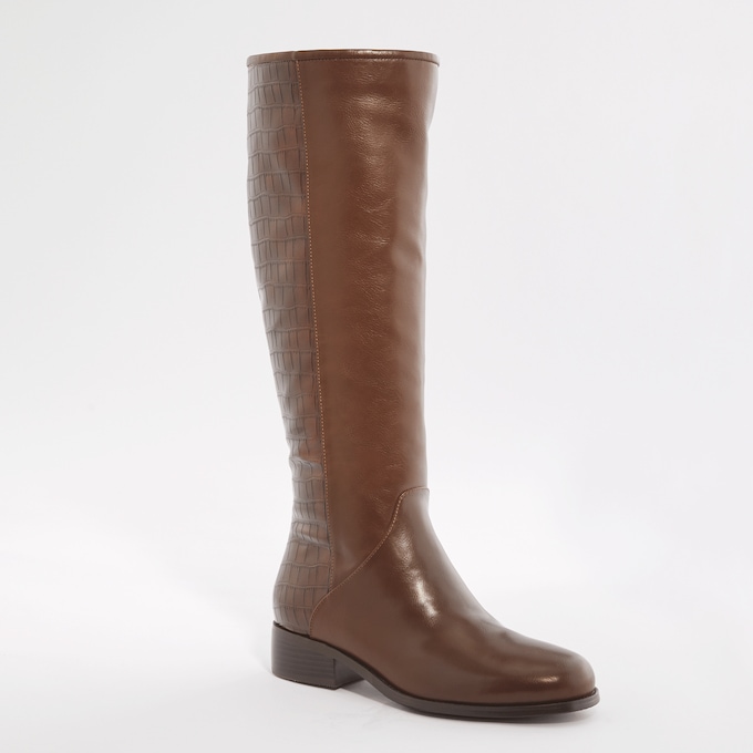 Croco-Print Embossed Faux-Leather Boot for Women with 1.5" Heel, Brown, large