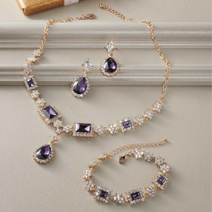 3-Piece Pear- and Emerald-Cut Crystal Jewelry Set, , large