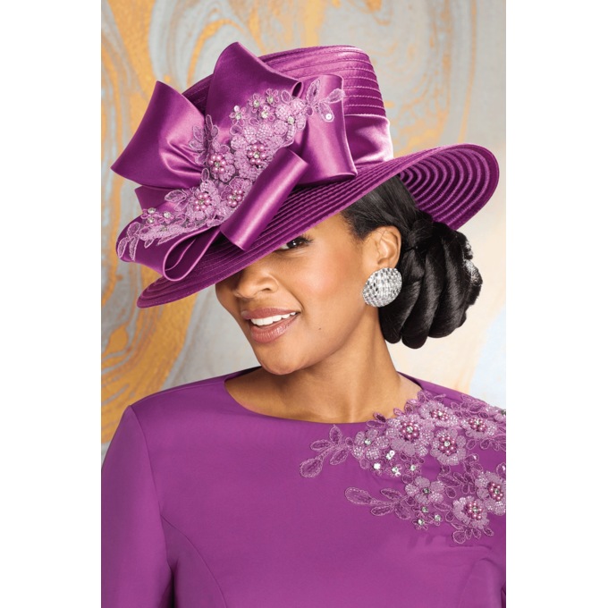 Giselle Hat with Pearls, Rhinestones and Sequins, Regal Purple, large