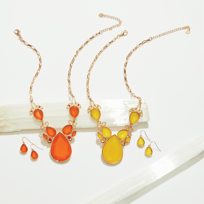 Colorful Crystal Teardrop Necklace & Earring Set, , large