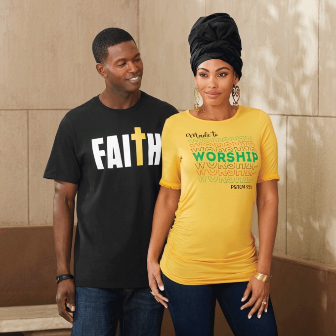 Worship is the Word Tee and Men&#39;s Faith Cross Tee, , large