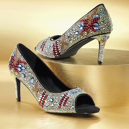 Azalea Wang Azora3 Peep Toe Rhinestone Pump for Women with 3&quot; Stiletto Heel, , large