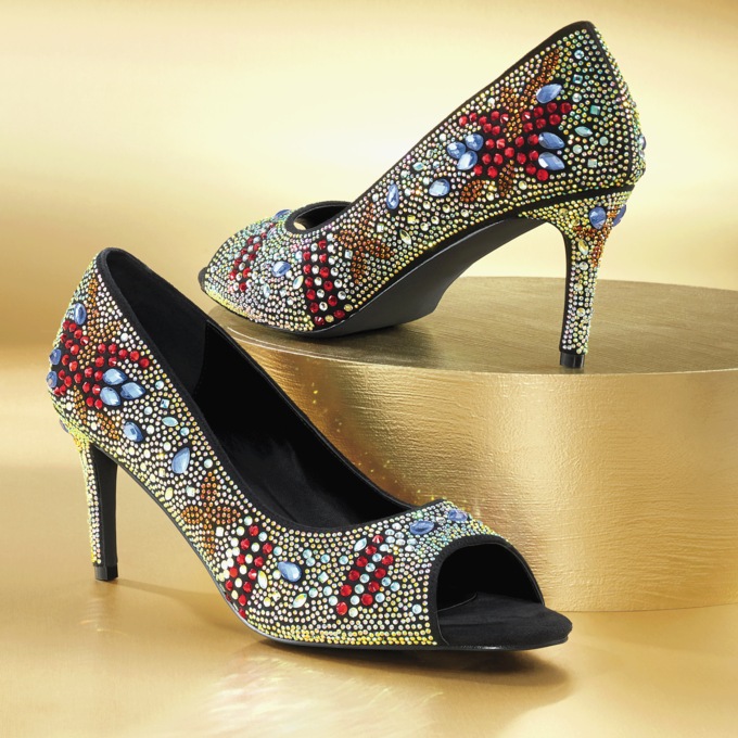 Azalea Wang Azora3 Peep Toe Rhinestone Pump for Women with 3" Stiletto Heel, , large