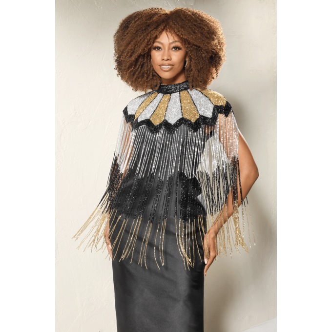 Beaded Capelet with Fringe, Multi, large