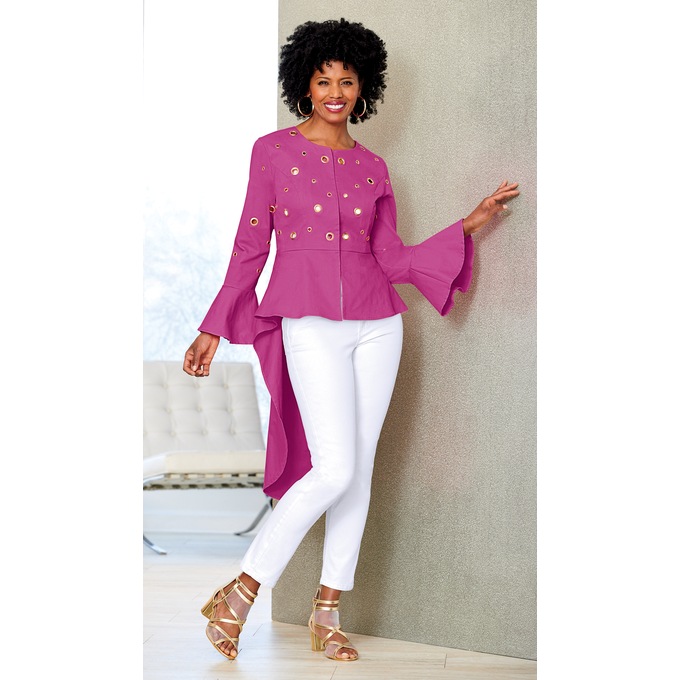 Letetra Grommet Denim Skirt Set, , large