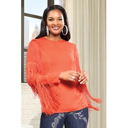 Saleema Blouse with Long Fringed Statement Sleeves, , large