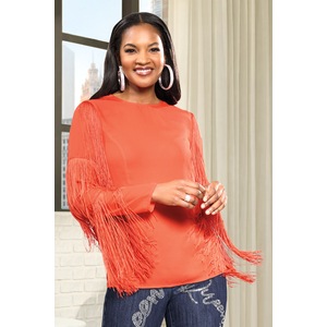 Saleema Blouse with Long Fringed Statement Sleeves, , large