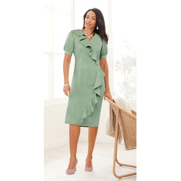 Teasha Faux-Leather Ruffle Dress, , large