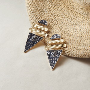 Blue Pattern Earrings, Blue Goldtone, large