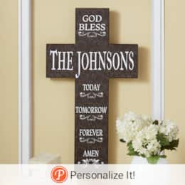 Personalized God Bless Family Cross, , large