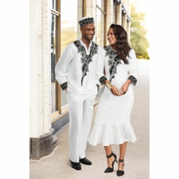 Bettina Sheath Dress for Her and Barack Pant Set for Him with Kufi, , large