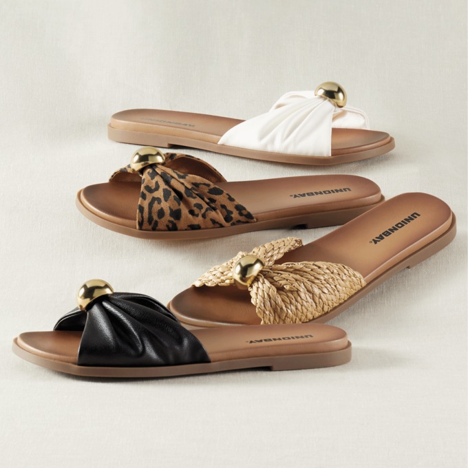 Union Bay Reza Women's Slide Sandal with Ruched Strap and Ring Accent, , large